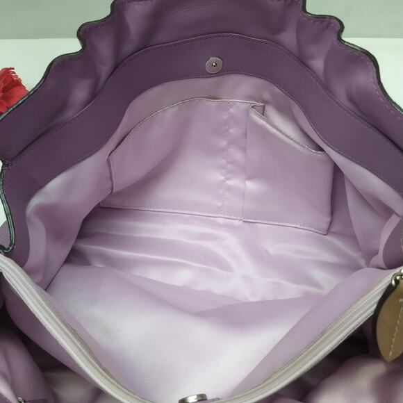 Coach Penelope Purple Pebbled Leather Double Handles Satchel Shoulder Bag - Picture 13 of 16